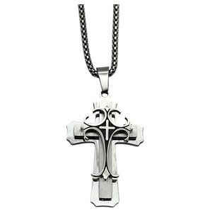 Mens Medieval‎ Stainless Steel Cross Pendant Necklace With Box Chain